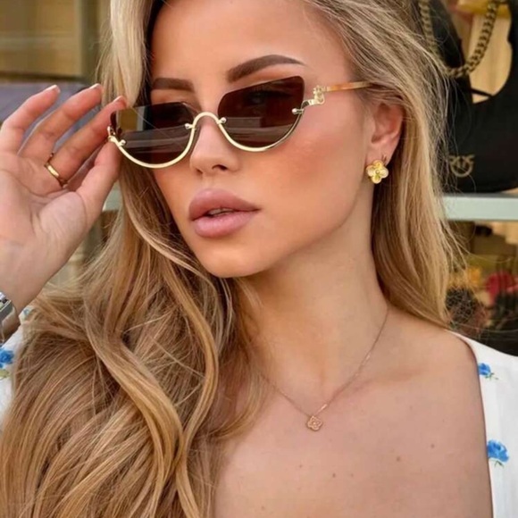 Rebellious Rose Accessories - 1pc Half Frame Semicircle Metal Fashion Glasses Retro Versatile Fashion Glasses